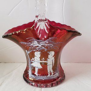 Westmoreland Glass Red Basket Signed 1980
